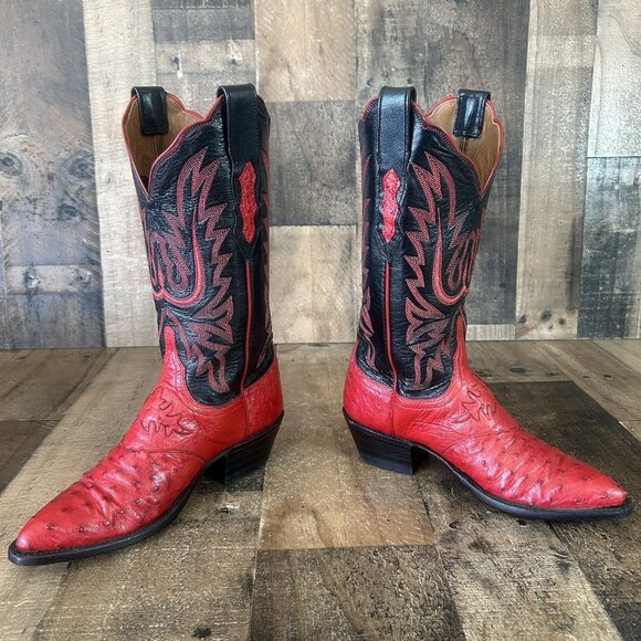 Lucchese 2000 Red Ostrich T3613J4 Western Cowboy Boots Womens 6 B - Picture 11 of 12